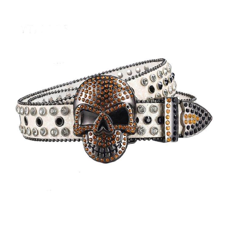 Elegant Crystal Belt Woman Elegant Skull Studded Waiststrap Goth Decorative Belt