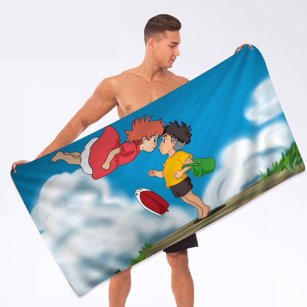 Japanese Cute P-Ponyo Movie on The Cliff Microfiber Blanket Quick Drying Beach Oversized Super Absorbent Pool Towel Blanket