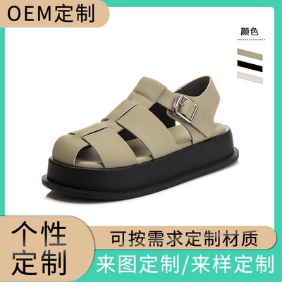 Leder Baotou Römische Sandalen Damen Plateau Käfigschuhe Schnalle Damenschuhe