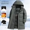 Men's Mid-Length Thickened Down Jacket with Detachable Hood