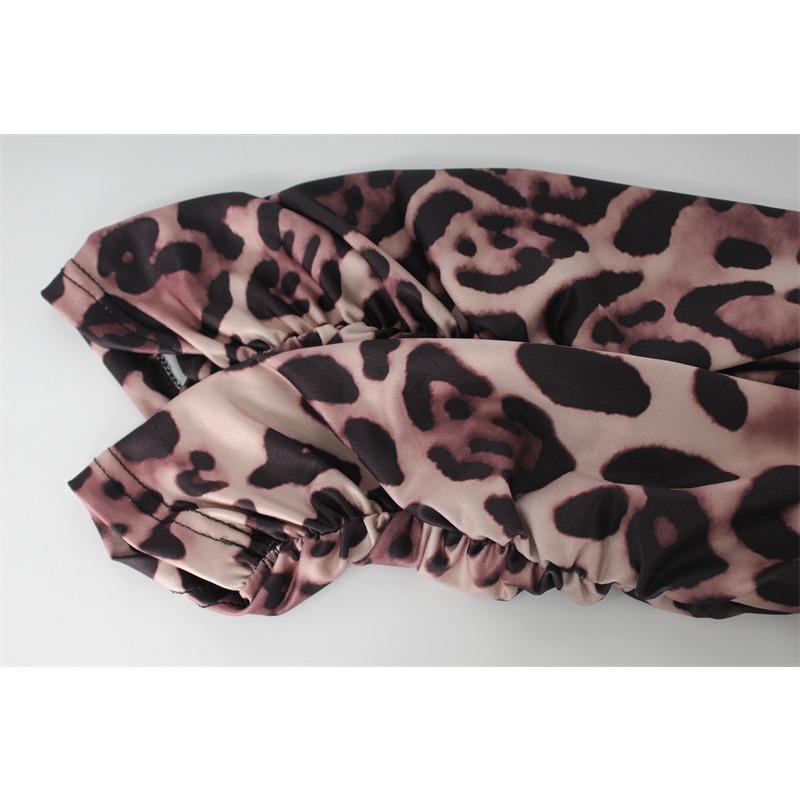 Women's Printed Round Neck Long Sleeve Sexy Spice Club Fashion Senior Leopard Print Sheath Dress