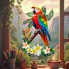 Tropical Parrots on Branch Window Clings Bird Flowers Palm Leaves Anti-Collision Glass Door Sticker Removable Waterproof Static PVC Decals for