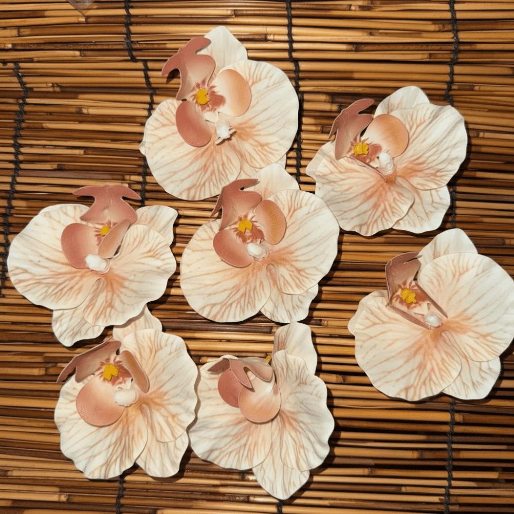 

6pcs 9cm Butterfly Orchid Flower Head Silk Fake Flower Head Hair Clips/Boutonniere/Cake Decoration Khaki