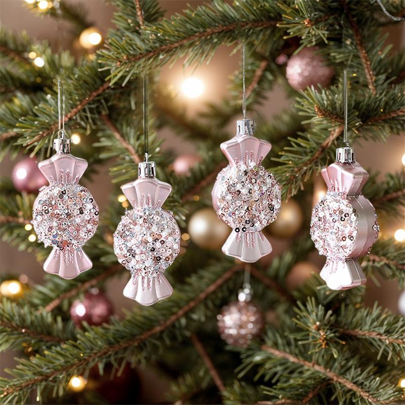 Christmas Christmas Decorations Shining Christmas Tree Decorations Christmas Atmosphere Candy Shape Christmas Ornaments 4PCS/Set