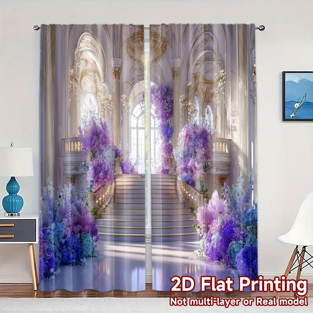 2pcs, 2D FLAT PRINTING Curtains (Without Rod) Lavender Ballroom Popular Pattern Curtains Durable Polyester Curtains Gifts Use