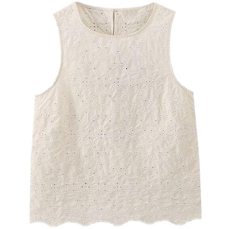 Fashion Style 2024 Summer New Arrival Women's Sleeveless round Neck Slimming Easiest for Match Stylish Embroider Tops 4437241