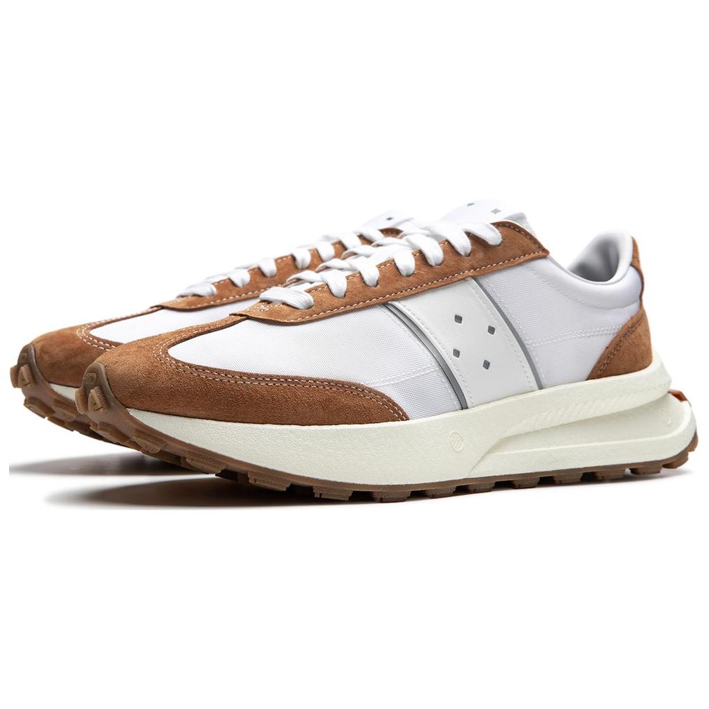 Li Ning Light Boat Reflective Shock Absorbing Non-Slip Low Top Casual Running Shoes Unisex sneaker White Brown AZGU081-8