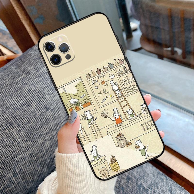 Japanese Cat Drink Pattern Case For iPhone 14 Plus 11 12 13 15 16 Pro Max Mini Plus XR X XS Max Back Cover