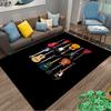 Colorful Guitar Pattern Carpet for Music Lovers, Black Background Design Suitable for Use As an Anti-slip for Living Room Bedroom Sofas