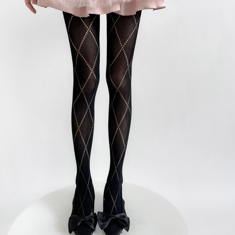 Fashion Elegant Hollowout Argyle Pattern Women's Spring Tights Slimming Leggings Opaque Pantyhose Stockings Hosiery