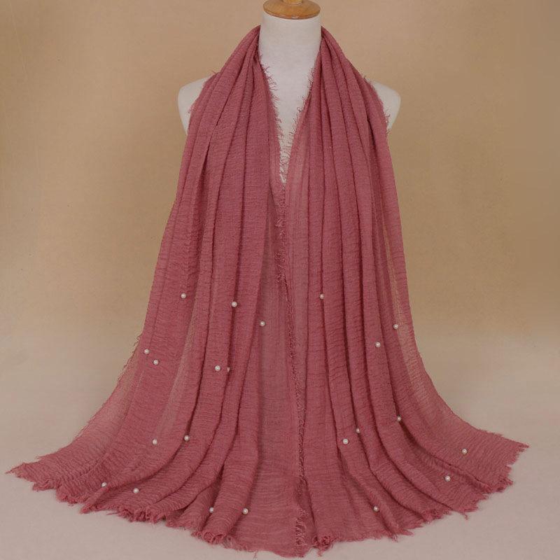 New Pearl Cotton Linen Tassels Scarf For Women Girls Autumn Retro Edge Sunscreen Scarves Soft Foulard Viscose Female Wrap Shawls