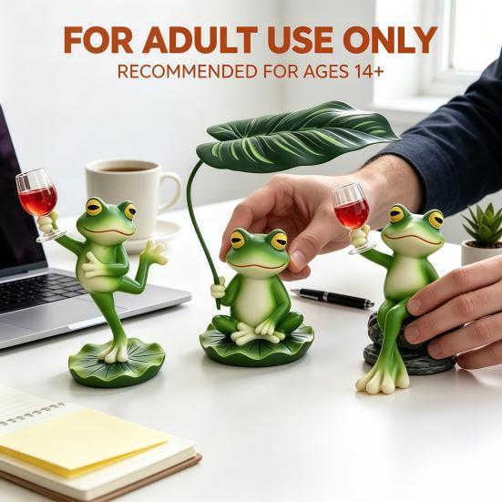 Wetterfeste Outdoor-Tierkunst Lustige Frosch Harzfigur, Neuheit Sitzende Tanzende Skulptur mit Dekorativen Handarbeiten für Terrasse Lotusblatt/Wein