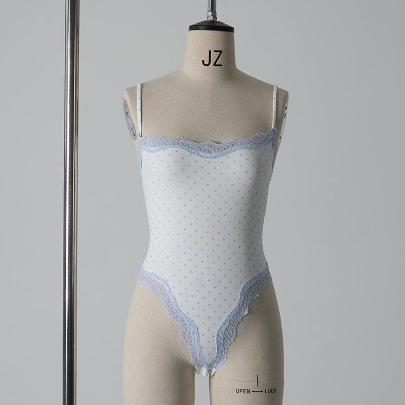 Retro Lace Trim Patchwork Camisole Bodysuit: Minimalist, Breathable, Sexy Nude Style with Beautiful Back