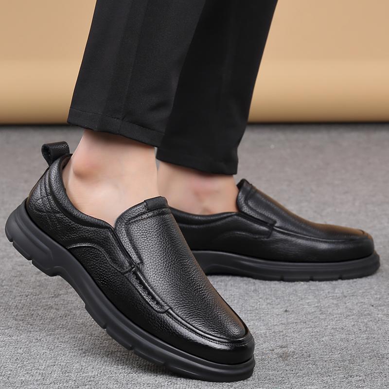 Men's slip on business dress casual shoes four seasons new comfort soft-sole outdoor walking shoes fashion visitor leather shoes