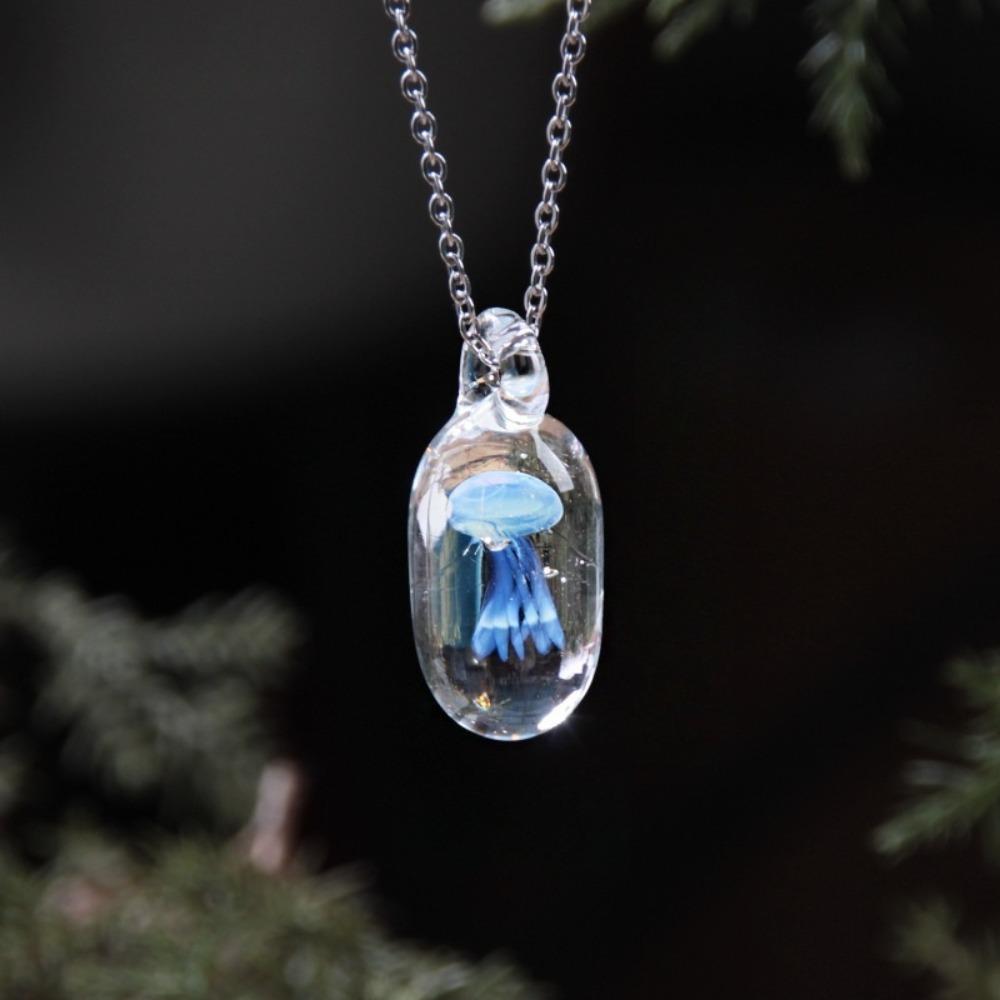 Coloured Glaze Glassy Jellyfish Necklace Dreamlike Ocean Style Chain Choker  Gift