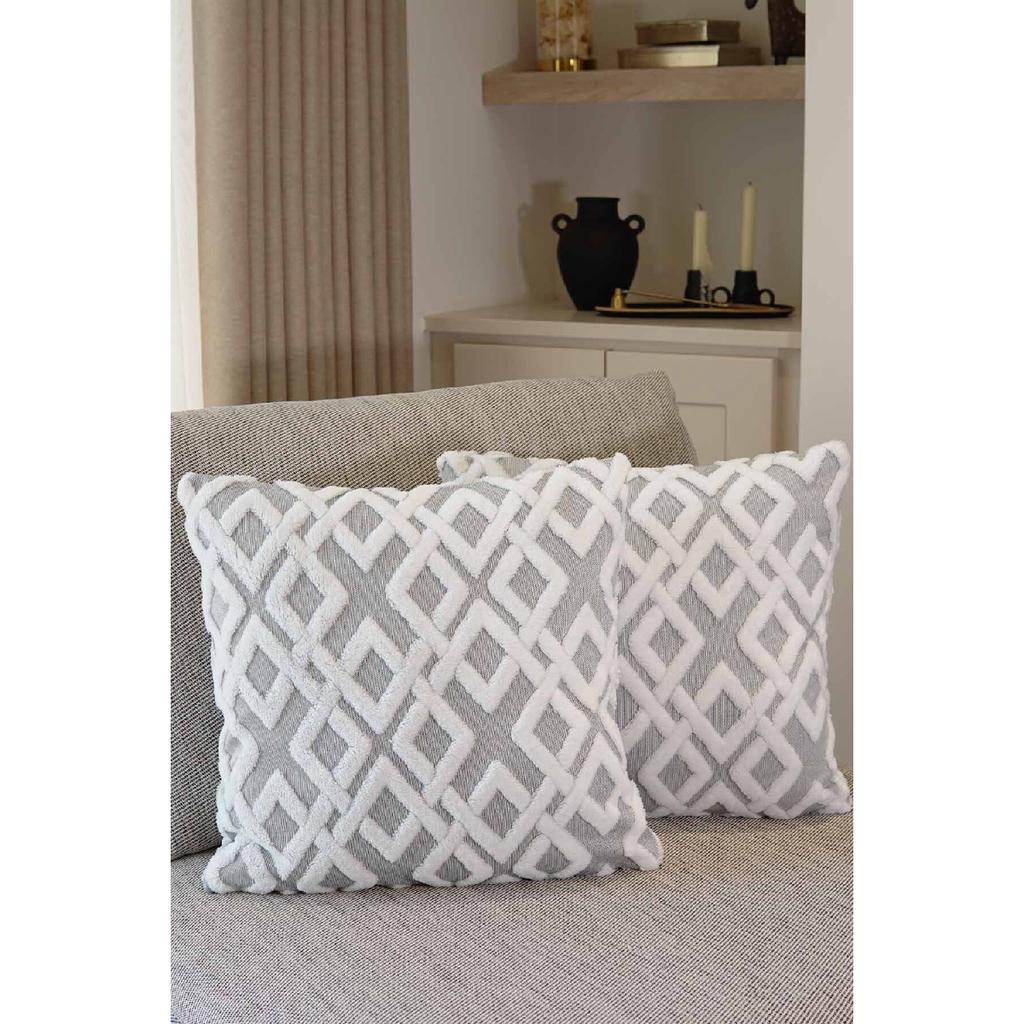 Set Of 2 Punch Embroidered Tufting Throw Pillow Covers 43*43 Cm - Classic