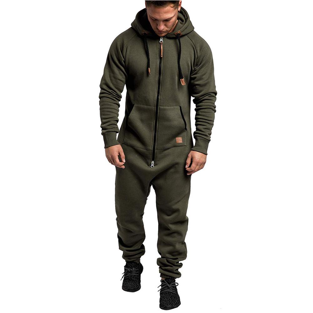 

Men s Solid Color Block Hooded Fleece Onesie Set Triple Extra Large армія зелений колір