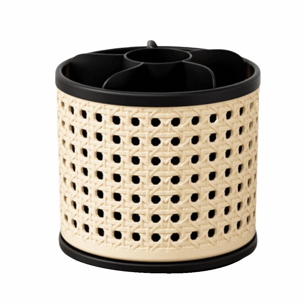 

360° Rotating Desktop Pen Holder Multifunctional Grid Design Cosmetic Storage Box Vintage Large Capacity чорний