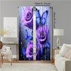 2Pcs Purple Rose Floral Print Curtains Artistic Decor For Bedroom And Living Room Polyester Rod Hole Machine Washable