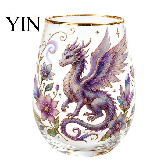 Handbemalter Glasbecher Handbemalter Tumbler, Eiförmig mit Goldrand, Klar Bleifrei Kerzenlicht Dinner Weinbecher für Tee Kaffee Saft Kalt