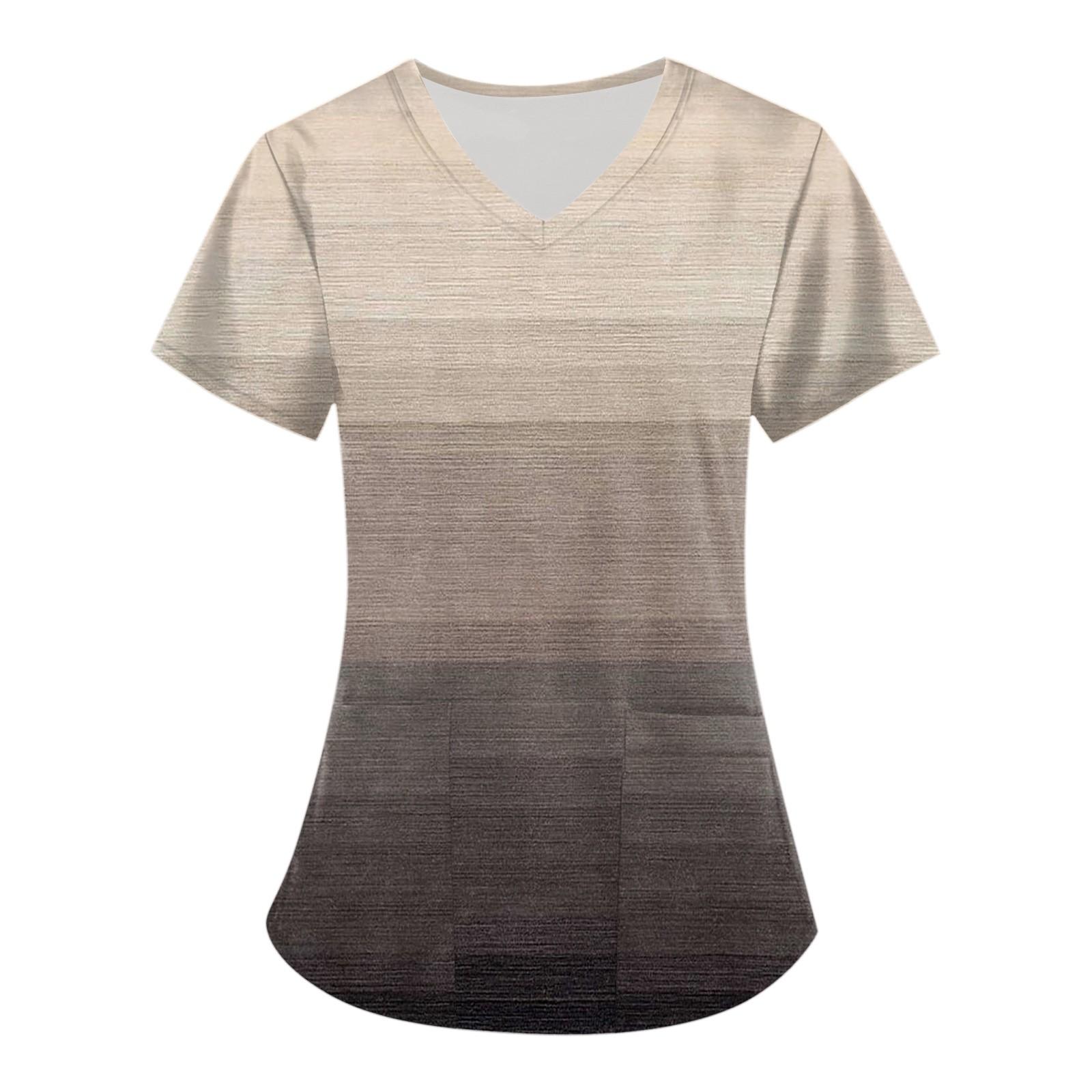 

Женская мода с коротким рукавом и карманом рабочая одежда цветные блоки пэчворк принтованные рабочие топы XXXXL коричневый