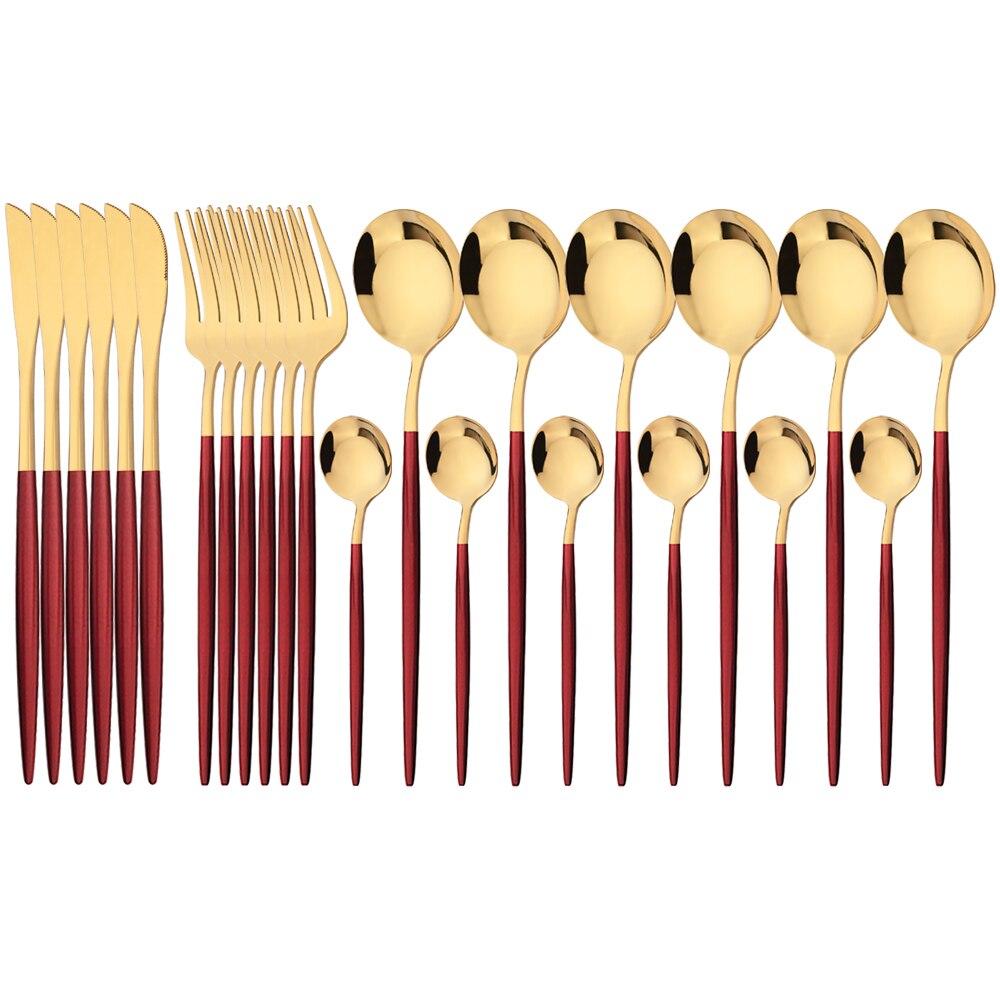 24Pcs Mint Gold Dinnerware Set Knife Fork Coffee Spoon Cutlery Western Stainless Steel Tableware Flatware Kiechen Silverware
