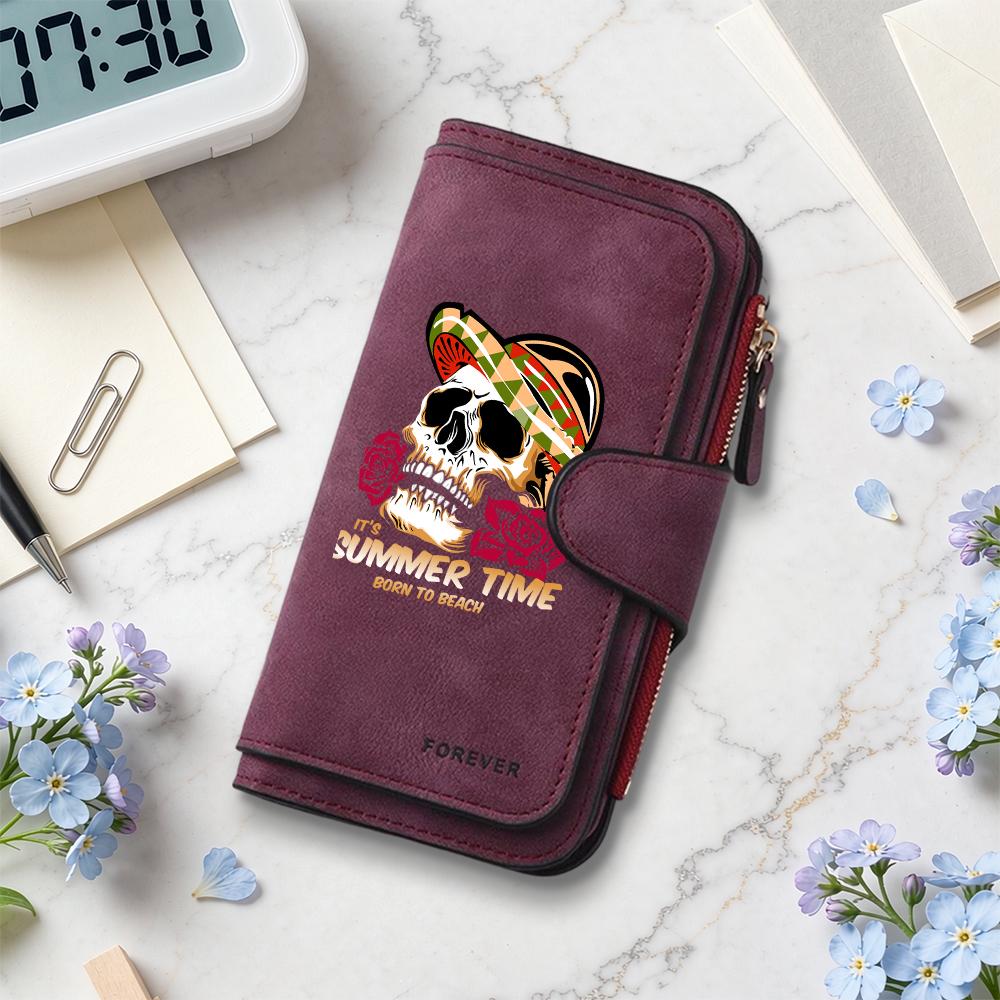 Skull Pattern Long Wallet Multi Card Slots Casual Fashion Portable Daily Use Purse