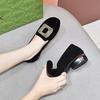 Round head women's autumn square buckle rhinestone shallow mouth flats black sheepskin small single shoes lazy shoes