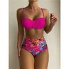 Bikini swimsuit women's solid color floral split swimsuit into high waist sexy swimsuit bikini