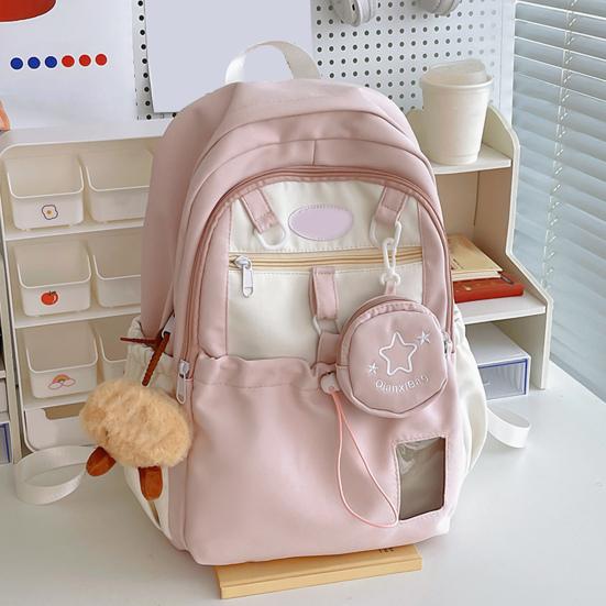 Jenter Ryggsekk Skoleryggsekk med Campus ID-vindu Snøring Frontlomme Skolesekk med Avtakbar Mini-pung for Reise Gate Høyskole