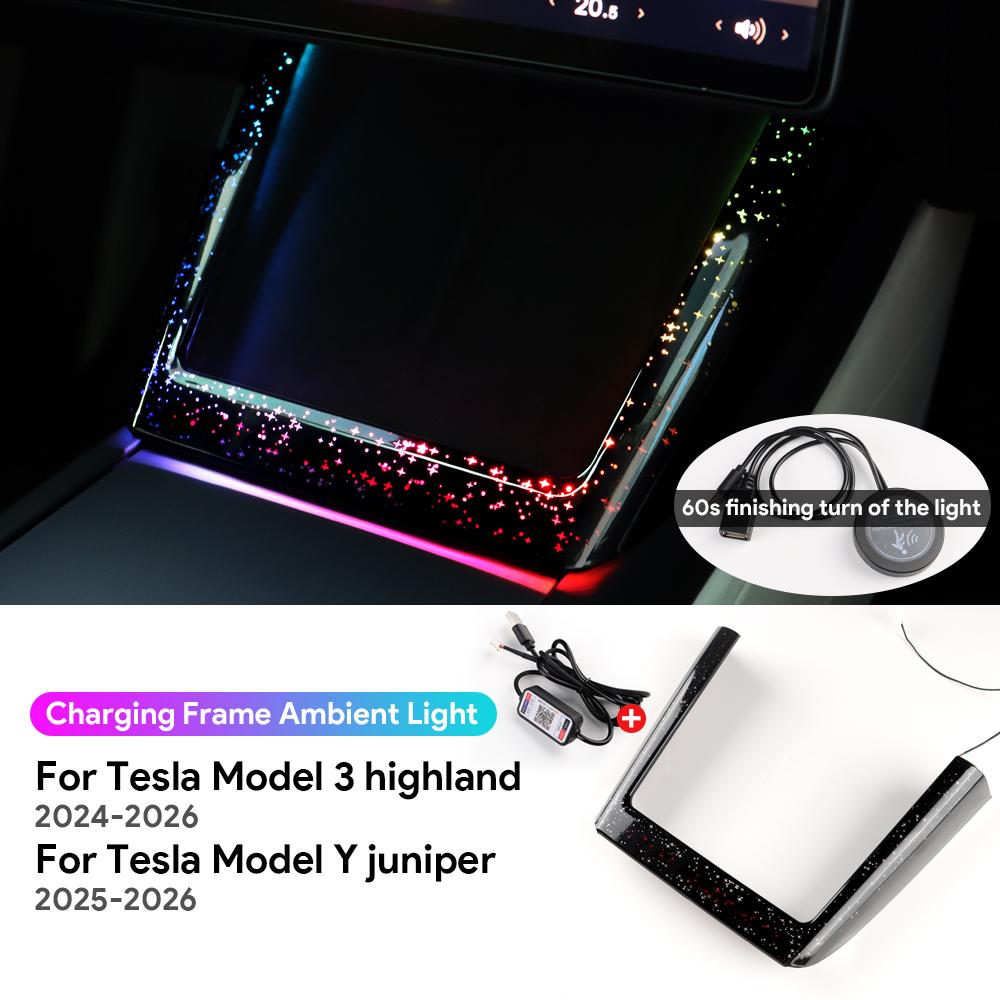 Car Wireless Charging Frame Light for Tesla Model Y Juniper 2025 2026 Highland Model 3 2024-UP Grand Starry Atmosphere Trim LED