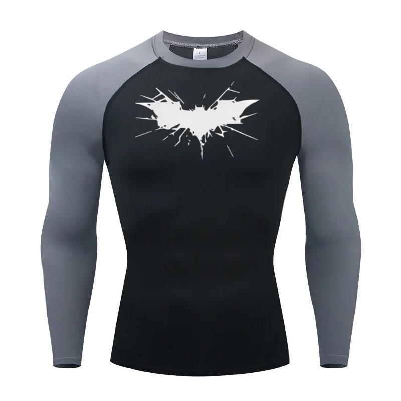 Men's Print Long Sleeve Compression Shirts Gym Workout Rash Guard Athletic Fitness Running Baselayer Undershirts Tops Sportswear