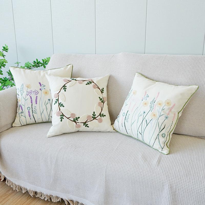 45x45cm Cotton Sofa Pillowcase Cojines Decoration Living Room Floral Embroidery Throw Cushion Cover Headboard Pillowcases