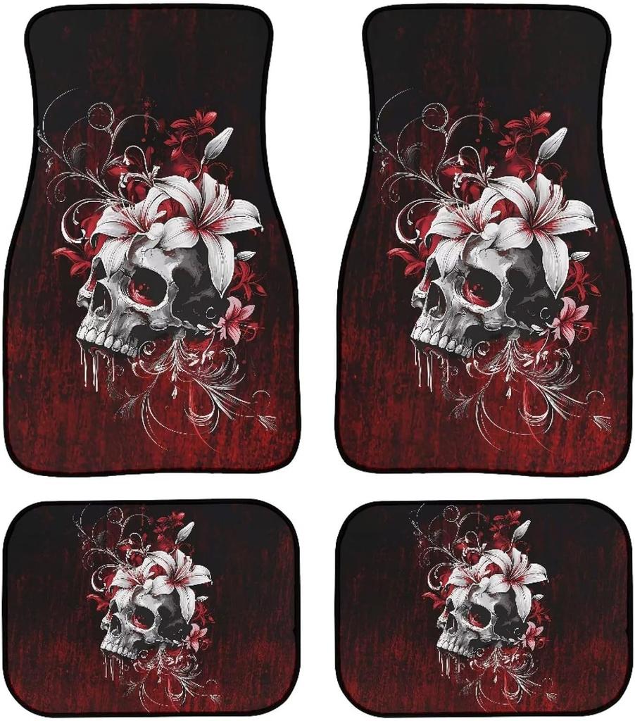 Universal Fit Auto Carpet Floor Mats Set of 4 for Women Girls Decorative Boho Floral Print Car Floor Mats Front & Rear Liners Set