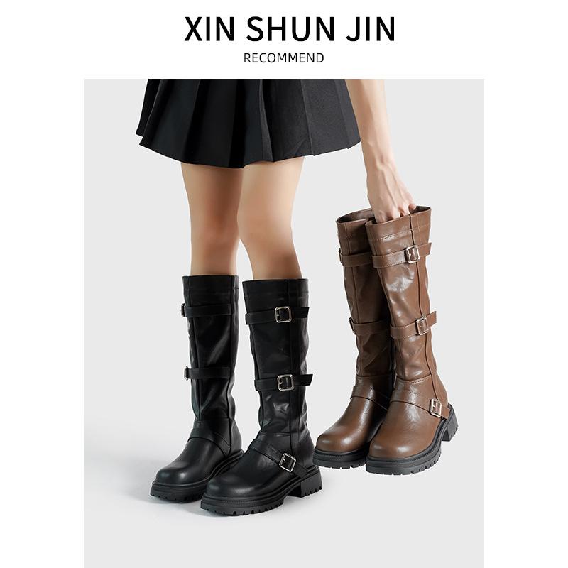 Stiefel im Maillard-Stil Damen Westernstiefel kleine Stiefel mit dicker Sohle aber Knie 2025 neue hohe Ritterstiefel