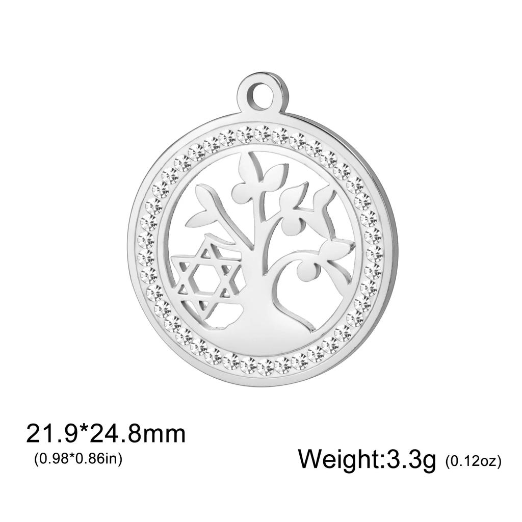 Xiaomi 3pcs/lot Amulet Tree of Life Round Clear Zircon Pendant Stainless Steel Gold Color Charms for Necklace Earring Jewelry Making