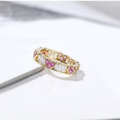 Peach Heart Wreath Ring Korean Style European and American Fashionable Personality Versatile Temperament Gold Cross Zircon Ring Jewelry