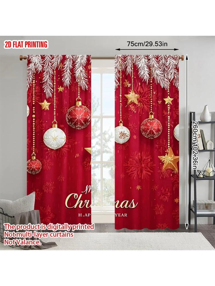 

2pcs plane printing Curtains Christmas Star Polyester Easy Install (without rod) Home Decor Ldeal for Bedroom Living Room 100*130 Grommet Top 1pcs