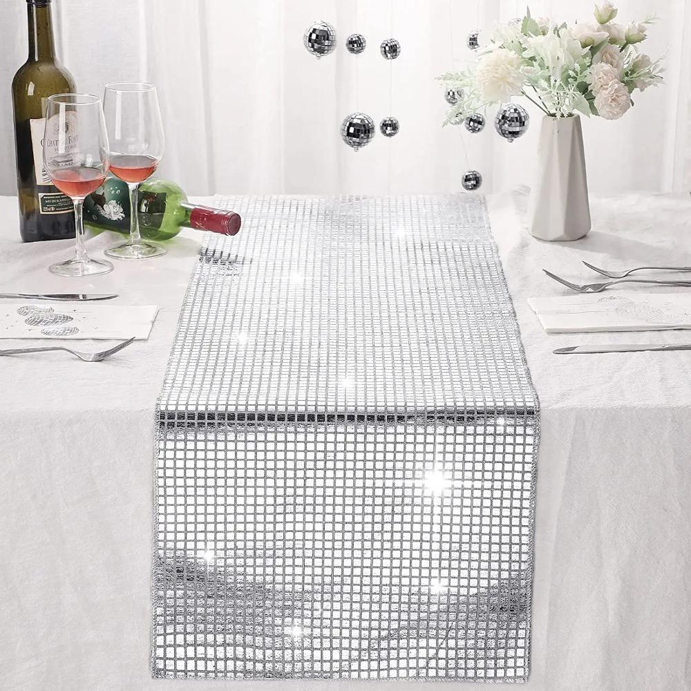 Sequin Table Cover Mirror Design Tablecloth Party Supplies Disco Table Runner Wedding