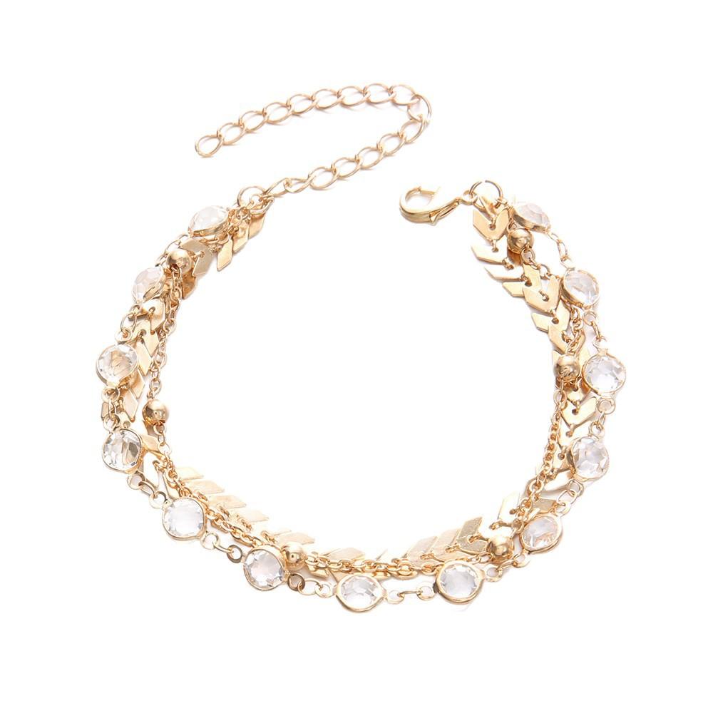 Golden Multi-Layer Chain Ankle Bracelet For Women, Retro Alloy Round Bead Chain Beach Foot Accessory