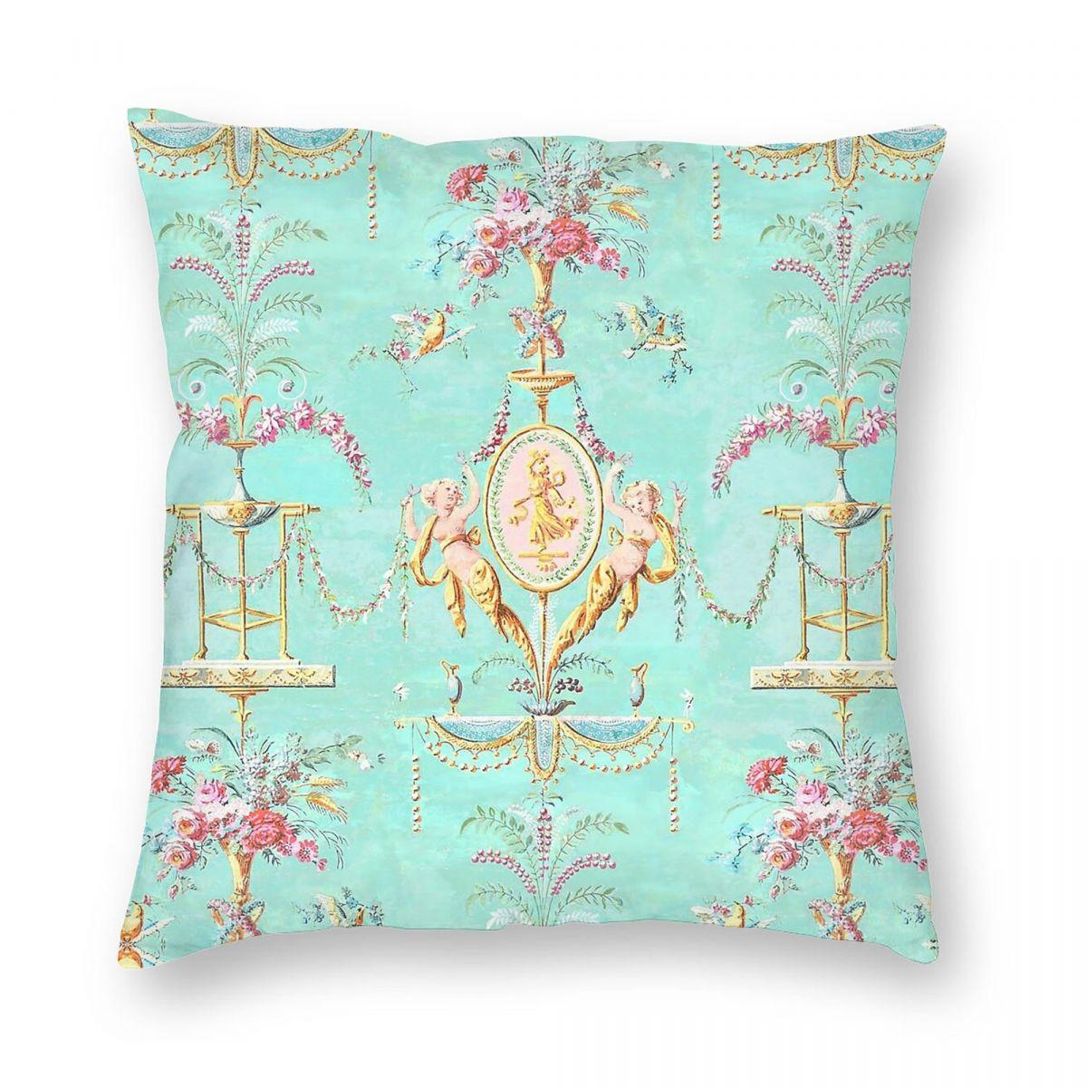 Marie Antoinette French Rococo Paris Square Pillowcase Polyester Linen Velvet Pattern Zip Decor Home Cushion Cover 18 Peach skin 18*18(CM)-1Pcs