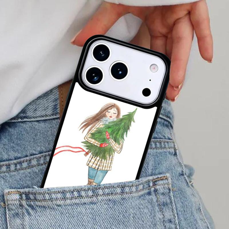 Christmas Girls Tree Gift Phone Case for iPhone 16e 15 14 13 12 17 Pro Max Plus Air 17pro Cover Coque