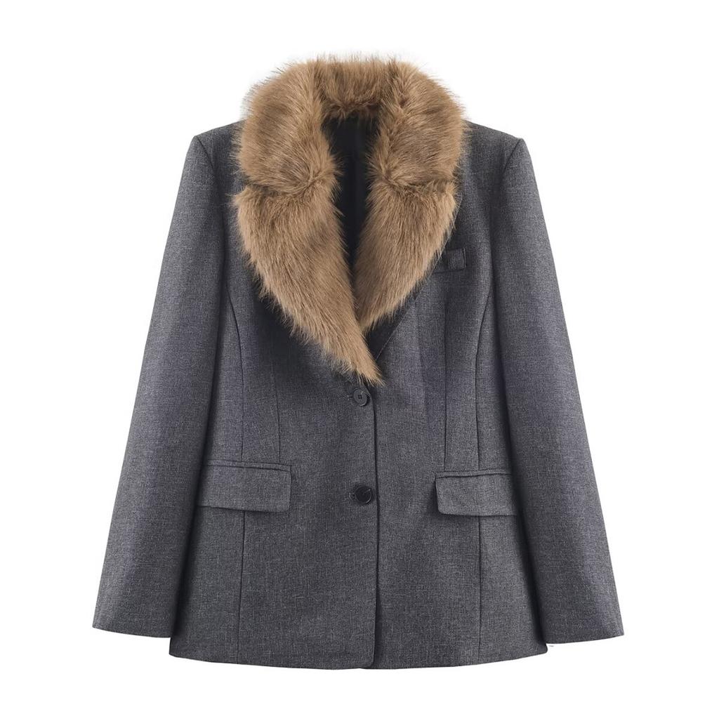 Women's Clothing Autumn and Winter New Artificial Fur Effect Fur Collar Suit Fashion Commuter Suit Jacket