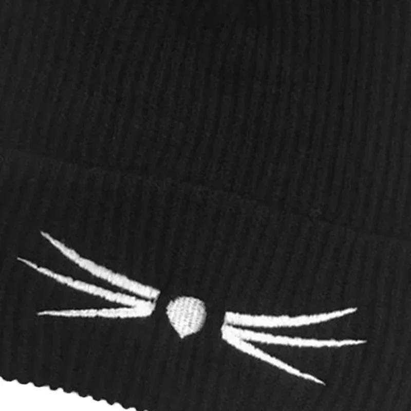 Womens Warm Winter Hat Wool Knitted Cat Ear Faux Mink Hat Skull Fur Pom Pom  Womens Beanie Hat for Women