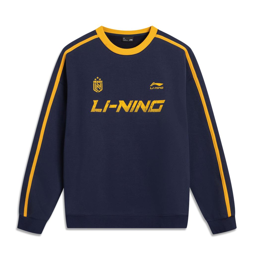 Li Ning Sports Lifestyle Series Fleece Thick Warm Letter Logo Round Neck Drop Shoulder Loose Sweatshirt Unisex Sweatshirt AWDVC87-4