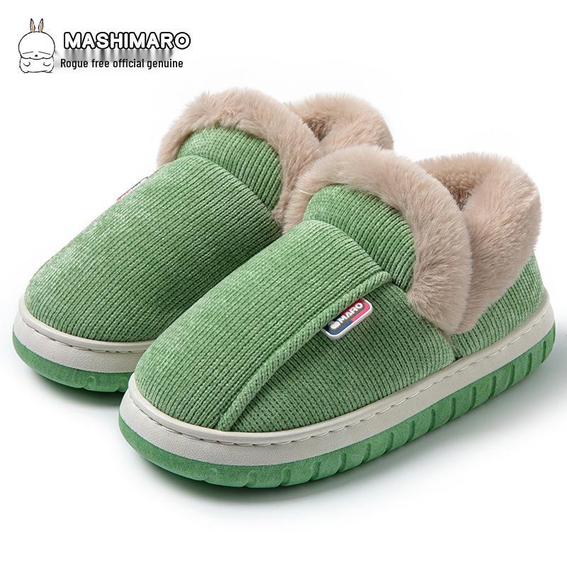 Women's Rogue Rabbit Furry Velvet Wrap-Heel Cotton Slippers - Thick-Soled Cozy Indoor Wear for Autumn and Winter.