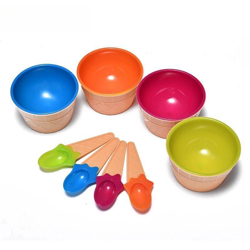 Egg tart small bowl candy color ice cream bowl creative ice cream ice cream bowl plastic bowl spoon set