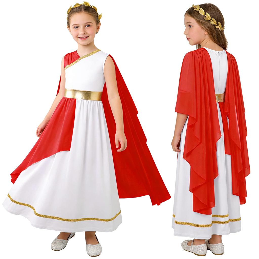 Girls Halloween Carnival Ancient Greek Roman Athena Goddesses Princess Queen Costume Greece Beauty Toga Worship Choir Dress Robe