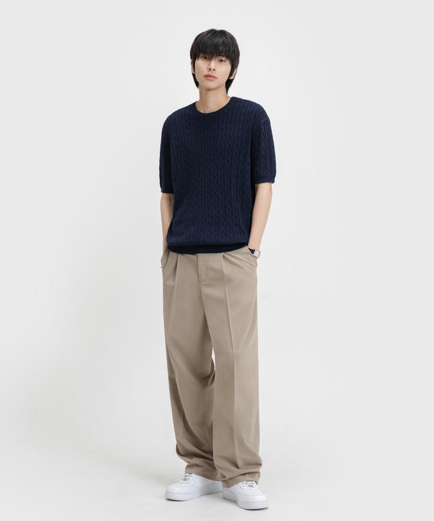 LEMAIN SECOND Oversized Washable Crew Neck Cable Short Sleeve Knit_5 Colors