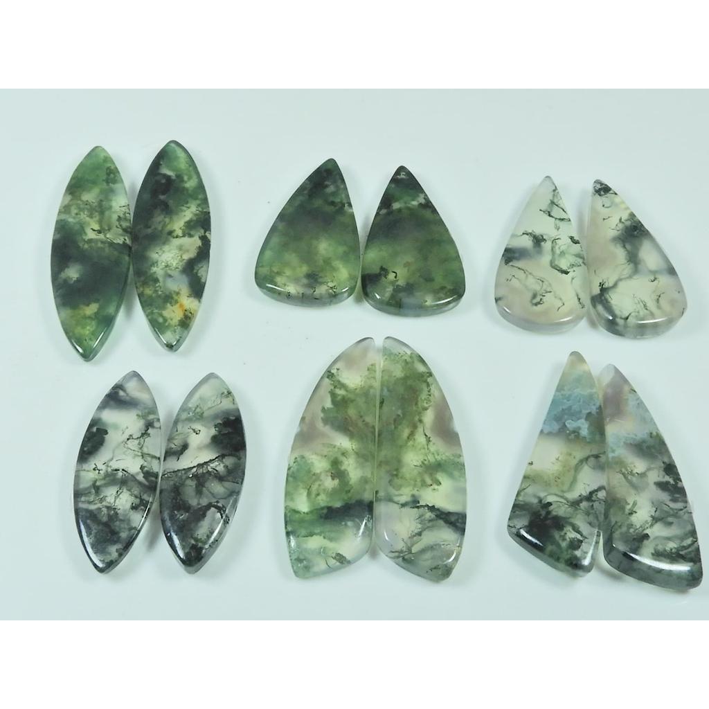 192Cts.Natural Moss Agate Matche Pair Mix Cabochon Loose Gemstone 06Pair Lot C-3370